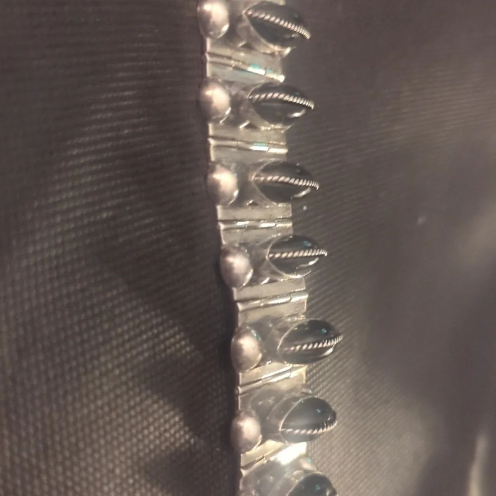 CHUNKY Vintage Mexican Sterling & Onyx Bracelet 1940s Brutalist
